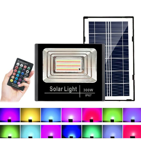 Proyectores de luz LED solares para exteriores, Color RGB, Control remoto IP67 para jardín, paisaje de la calle, reflector de pared con energía Solar