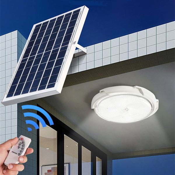 Luz de jardín solar LED Luz de techo 50W 100W 150W 200W Lámpara de energía solar para interiores al aire libre con cable de 5 m, control remoto, balcón del corredor, cabina, RV, emergencia, camping