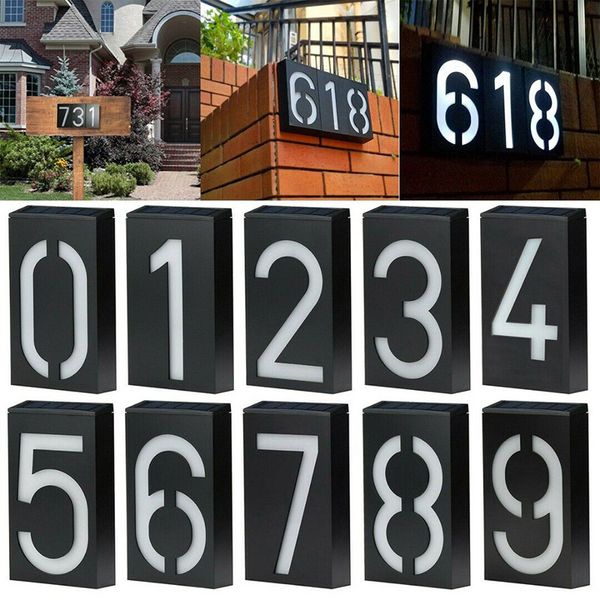 Lampe solaire LED avec numéro de maison, plaque d'adresse de porte d'hôtel, nombre de chiffres, lampe murale d'extérieur, Signal haute luminosité