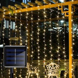 LED-zonnelamp buiten waterdicht gordijnverlichting Garland koperdraad kerstverlichting bruiloft tuin tuin kerstversiering