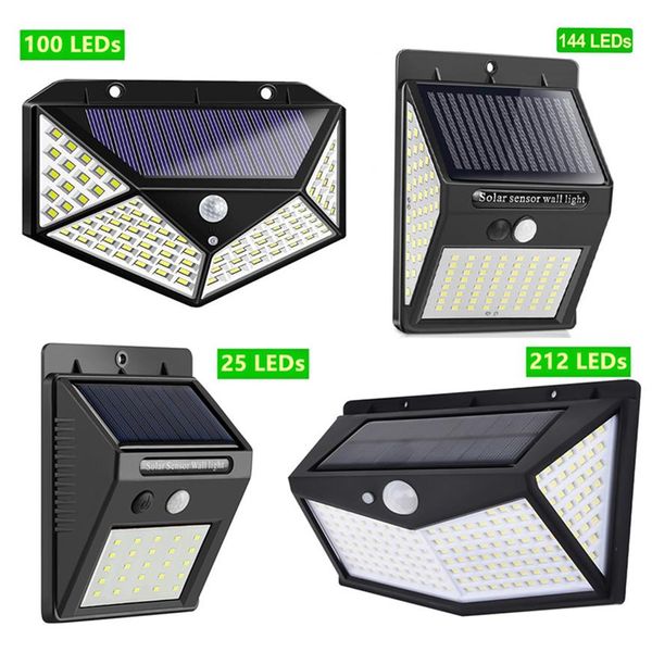 Lampe d'extérieur à lumière solaire LED avec lampes murales à capteur de mouvement, étanche à la lumière du soleil, alimentée par la décoration de jardin, 25 100 144 212 300LED2309