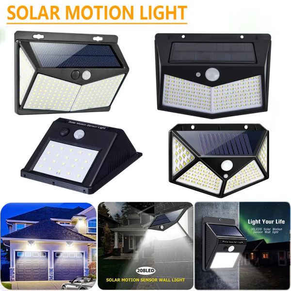 Lámparas LED solares para jardín con Sensor de luz por movimiento PIR, impermeables para exteriores, con tres modos, luces de pared exteriores, superbrillantes, LL