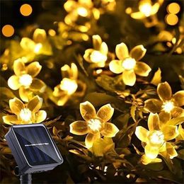 LED Solar Lights Floral al aire libre 5m/7m/12m Flor de hada luces de hadas guirnaldas para la fiesta de Navidad Decoración al aire libre impermeable