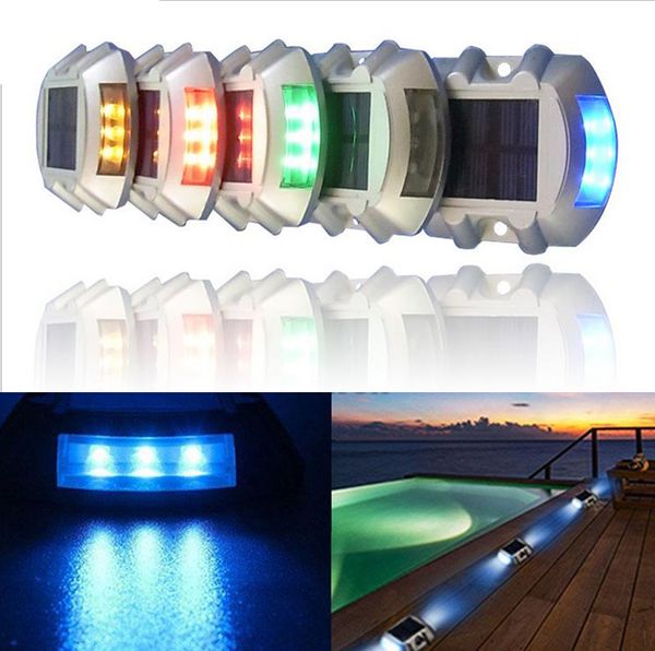 Lámparas solares LED para exteriores, luces de muelle impermeables, camino de entrada, luz de cubierta, advertencia de seguridad, escaleras, jardín, camino, iluminación de pasarela