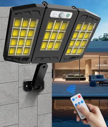 Lampes solaires à LED d'extérieur avec détecteur de mouvement, réverbère à 3 têtes, lampes de sécurité IP65 étanches, 1000 lumens, projecteur grand angle à 270 ° pour garage