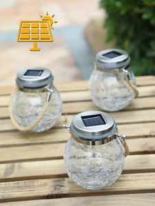 LED Solar Power Crackle Ball-vormige Mason Jar Koperdraad Hanglichten voor Openlucht Patio Tree Decor