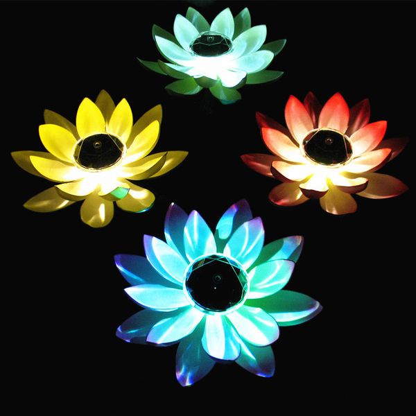 Luz LED de flor con energía Solar, forma de loto Artificial, fuente flotante, estanque, jardín, piscina, lámpara Solar de noche, luz Led para piscina