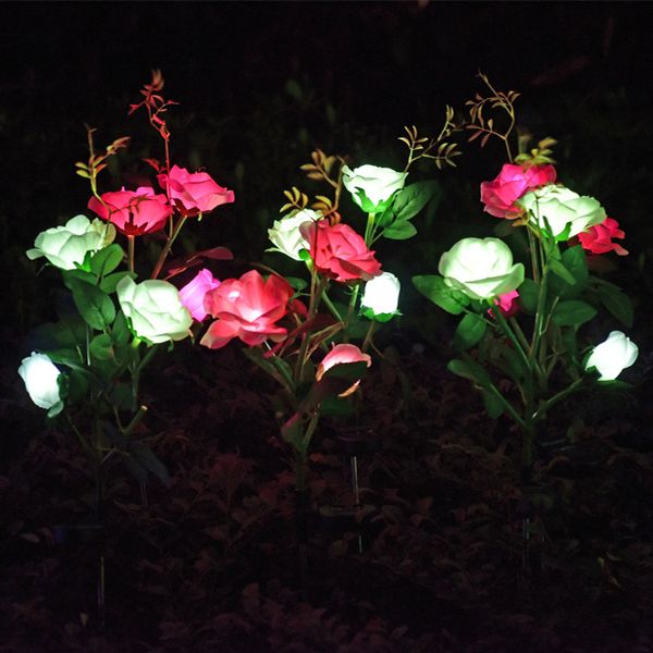 LED Solar Rose Flower Light Impermeable Estanque Jardín Decoraciones Paisaje Decorativo Hogar Exterior Césped Lámpara 2 unids / lote sea ship YL605