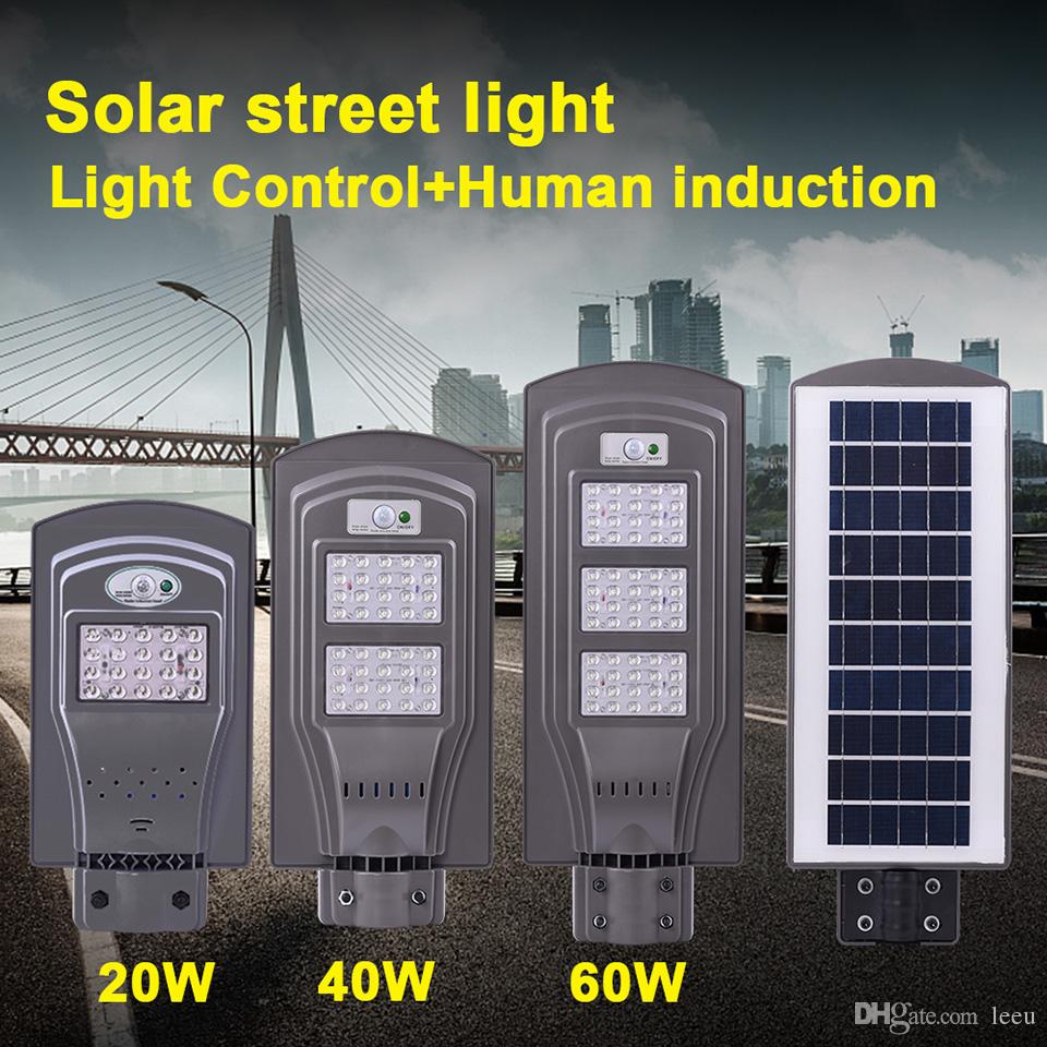 Réverbères solaires à LED 60W 40W 20W (capteur radar + capteur de cellule photoélectrique) Led Steet Lights Lampes à LED extérieures étanches