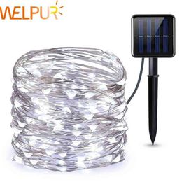 Led Solaire Chaîne Fée Lumière Lumières De Noël M M M Led Fil De Cuivre Xmas Fête De Mariage décor Lampe J220531