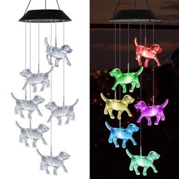 LED Solar String Light Wind Chime Colorful Dog Mur suspendu Rêpier pour une cour de Noël en plein air décoration