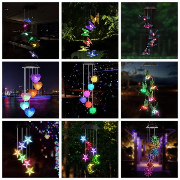 LED Solar Wind Chime Crystal Ball Hummingbird Light Color Changer la suspension étanche pour le jardin 240411