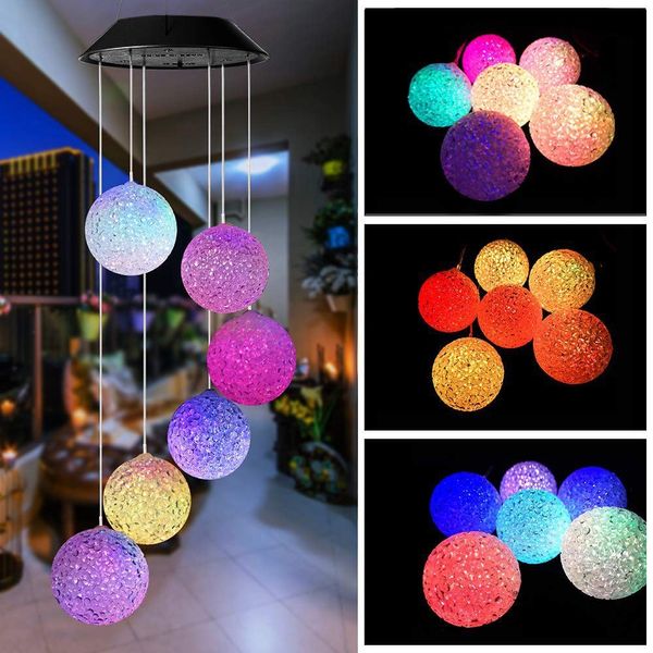 LED solaire vent carillon lumière suspendue spirale lampe boule vent Spinner carillons cloche lumières pour noël extérieur maison jardin décor