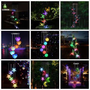Lámparas solares LED, campanas de viento, bola de cristal, colibrí, luz decorativa que cambia de Color, lámpara colgante impermeable para el jardín del hogar