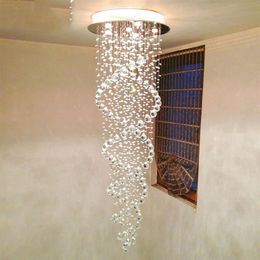 LED spirale goutte de pluie cristal lustre luminaire cristal plafonnier pour escalier luxe el Villa Vanity2719