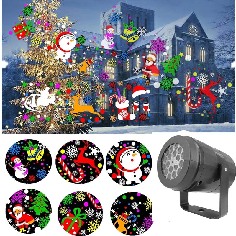 LED sahne ışıkları Noel lazer projektör lambası 16 resim deseni tatil dj disko ışığı ev Noel dekorasyon