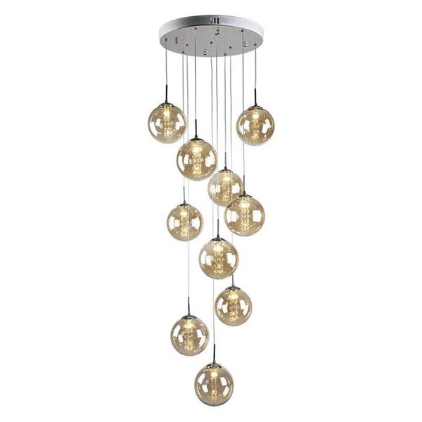 Tasse d'escalier LED Pendentif lampe de verre Boules de verre CLEAR CRISTAL Salon suspendu Cuisine Cuisine Salle à manger Restaurant Bar Compteur Comptoir Landelier Fixtures d'éclairage