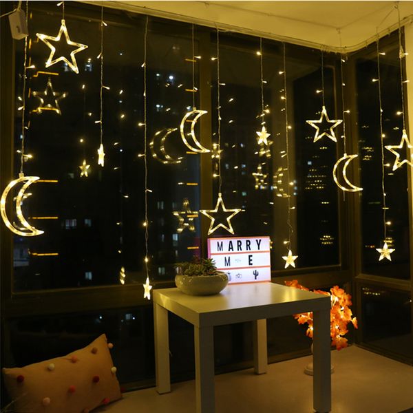 Led Estrellas Luna Cortina Luces Dormitorio estrellado Sala de estar Decoración Lámpara Romántica Luces creativas Cadena 201203