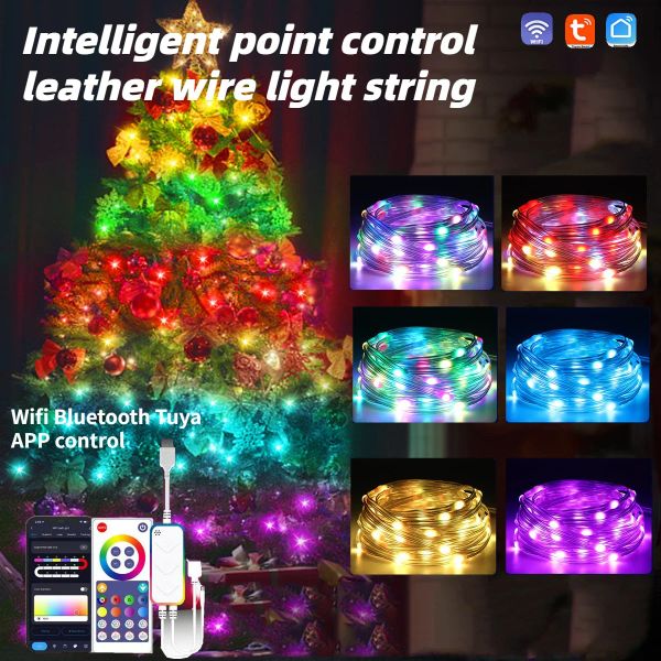 LED LED LIGHT SMART WIFI Bluetooth Tuya Control de aplicaciones Fadas al aire libre para navidad Garland Decoración de la fiesta navideña