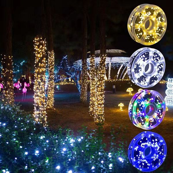 Guirlande lumineuse LED étoilée décoration de Noël lumière intérieure extérieure décorative fil noir lumière 50m 150ft festival vacances fête éclairage prise UE blanc chaud bleu RVB