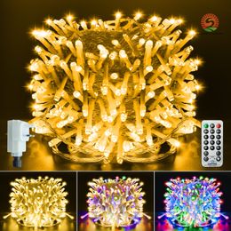 LED -snaarverlichting, 20m 200 LED Warm White Fairy Lights met 11 modi, Remote Control Dimable, Timing en Memory Function, Garland, Party, Home, Patio, Garden, Wedding 10m USB