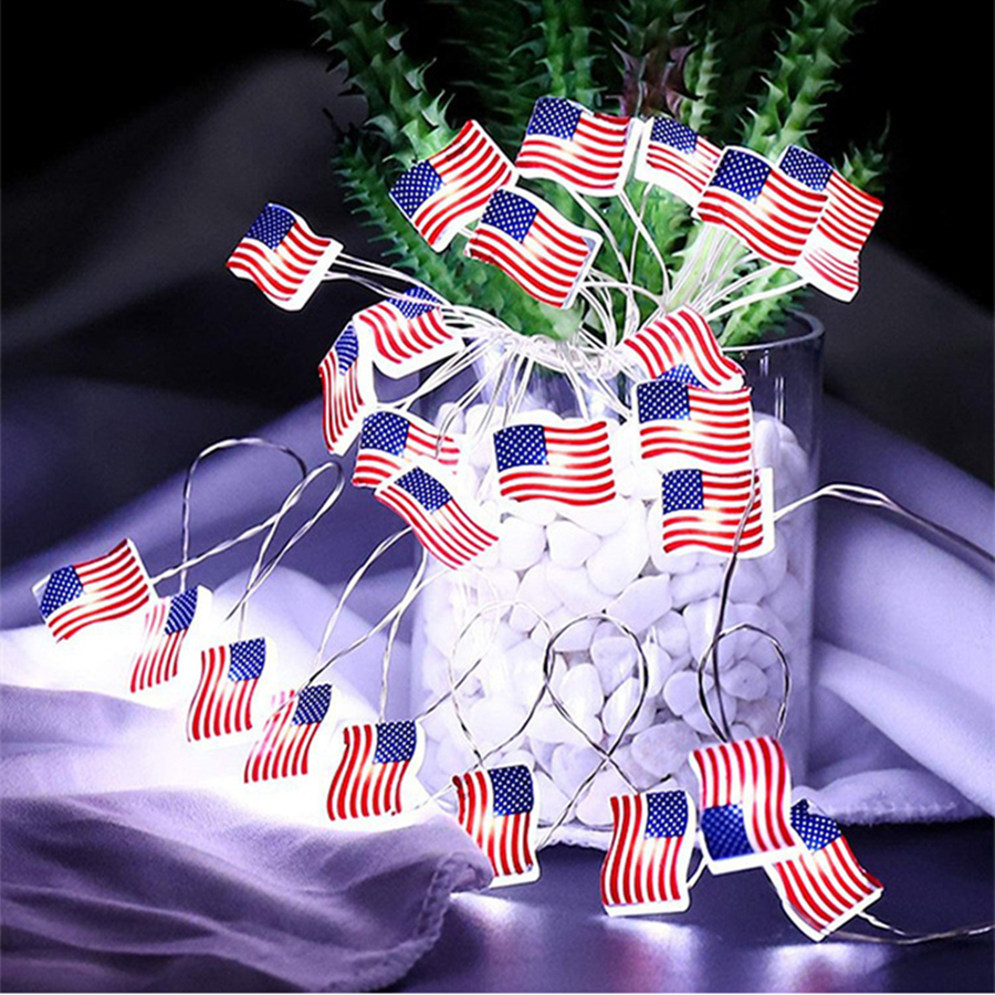 LED -stränglampor 4 juli American Flag, 3M 30 LEDS USA String Lights, Battery Operated Patriotic Decoration for Independence Day Memorial Day Presidents Day