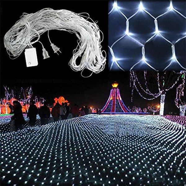 Cadenas de luz de red led 110v 220v cadena de luz de vacaciones 1.5mx1.5m 2mx3m BLANCO CÁLIDO RGBY Navidad Navidad boda Hada Twinkle lámpara de decoración