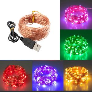 LED -snaarlichten USB aangedreven 1m 2m 3m 4m 5m 10m 20m Multi -kleuren Beschikbare Fairy Christmas Decoration Light