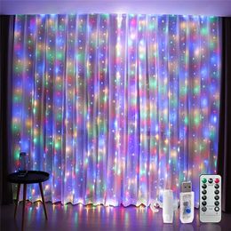 Guirlande lumineuse LED avec télécommande USB, guirlande de mariage, rideau, lampe murale, vacances, chambre à coucher, décoration féerique extérieure, 220408