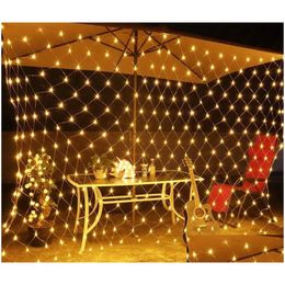 LED Strings 1.5Mx1.5M 100 LED Web Net Fée Noël Maison Jardin Lumière Rideau Lumières Lampes Drop Livraison Éclairage Vacances Dhdjr