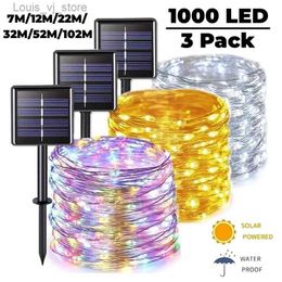 Cadenas LED 102M / 52M / 32m / 22m / 11m / 7m Luz solar Festón al aire libre Guirnalda impermeable Luces de cadena Calle para decoración de bodas y fiestas YQ240401