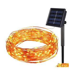 LED -snaren 10m 100 Solar Lamps Copper Wire Fairy String Patio Lights 33ft Waterdichte Outdoor Garden Kerstmis Wedding Party Decorat Dhafq