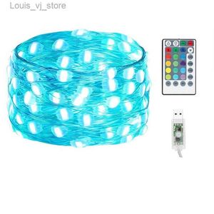 LED cordes 16 couleurs fée lumières 100 chaîne de noël USB étanche guirlande lumineuse pour les décorations de vacances de fête YQ240401