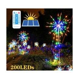 Led Strings 200 Led Solar Fireworks Light Strings Outdoor Pissenlit Ip65 Waterproof Flash String 8 Modes Télécommande Jardin Pelouse Otljv