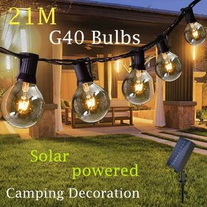 LED-snaren 21 m zonne-lichtslingers IP44 waterdicht buiten kerstdecoratie lamp G40 vakantie slinger tuin sprookjeslamp bruiloft kamp YQ240401