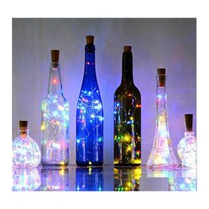 LED Strings 2M 20 LED String Light Bouteille de vin Lumières avec liège intégré Batterie LED Forme Sier Fil de cuivre Colorf Fairy Mini Drop Otgqu