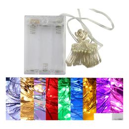 Cadenas LED 2M 20Leds Iluminación navideña 3 X Aa Batería Operada con energía Alambre de cobre Luces de cadena Fiesta de Navidad Año de boda Uso Gota Dh5Ml