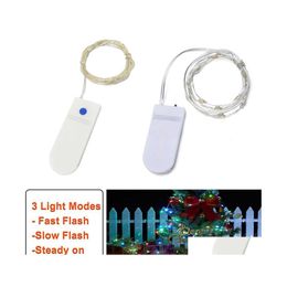 Led Strings 2M 20Leds Guirlande Lumineuse Cr2032 À Piles Led Lumières 3 Mode Flash Mini Sier Fil Lampe Décoration De Noël Hallowee Ot96O