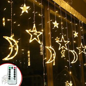 LED-snaren 3,5 m 138 leds ster maan led-gordijn lichtslinger kerst ramadan guirlande romantische vakantieverlichting voor bruiloftsdecoratie YQ240401