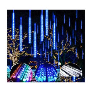 Cordas LED 30cm 50cm 8 tubos à prova d'água chuva de meteoros chuva luzes ao ar livre decoração de Natal para casa árvore ue / eua plug gota dhc6r