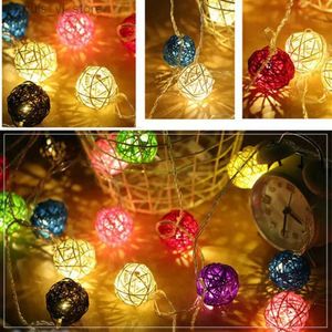 LED-snaren 3M 20 rotanballen lichtslingers batterij feeënslinger katoenen bal licht vakantie Kerstmis voor terras bruiloft decor YQ240401