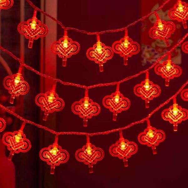 LED Cordes 3M 20LED Lanterne Rouge Noeud Chinois Guirlande Lumineuse Décorations De Mariage De Style Chinois Lumière Fête Du Printemps Nouvel An Chinois Décor P230414