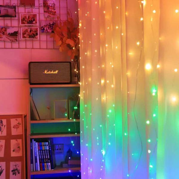 Cuerdas LED 3x3M Rainbow Garland Cortina de ventana Fairy String Light Wedding Party Home Garden Dormitorio IndoorChristmas Año Nuevo Decoración YQ240401