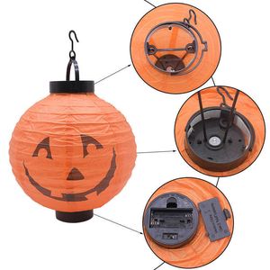 LED STRINGEN 8inch Halloween Paper Lantern Hanging Decoratie Pompoen Spider Bat Skelet Skelet Portable Lanterne Festival Party Decor Prop 4 PCS P230414