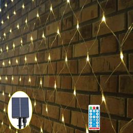 Cadenas de LED AC220V / Solar Powered Led Net Mesh String Light 3x2M Home Garden Patio trasero Fiesta navideña Decoración de hadas de Navidad Guirnalda T220830