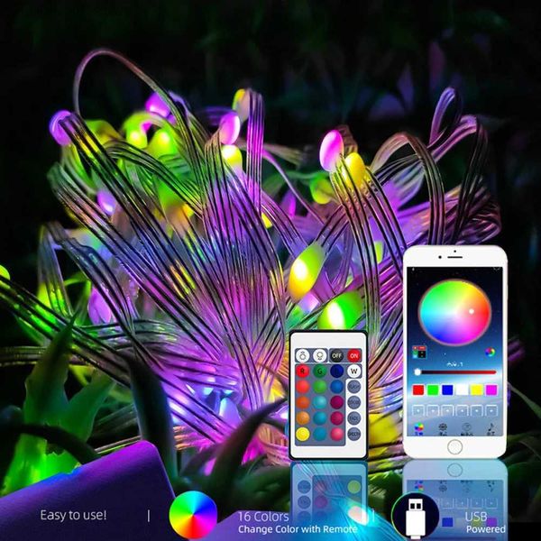 Guirlande lumineuse LED avec synchronisation par application, 10m, 20m, rgb, féerique, WS2812B, SK6812, Pixels, USB, adressable individuellement, compatible Bluetooth, YQ240401