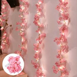 Guirlande lumineuse en fleurs de cerisier, 2M, 20LED, guirlande de fleurs artificielles, vignes féeriques, pour chambre à coucher, décoration de fête de mariage, YQ240401