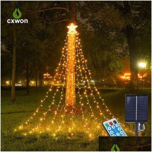 LED Strings Noël LED String Lights extérieur 11Ft 350 LED 8 modes étoile cascade éclairage suspendu avec prise 110V 220V énergie solaire Dhqky