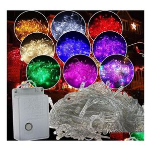 Cordes LED Noël Lumière Vente de vacances en plein air 10M 100 cordes 8 couleurs Choix Rouge / Vert / RVB Guirlandes étanches Jardin de fête D Dhz4I