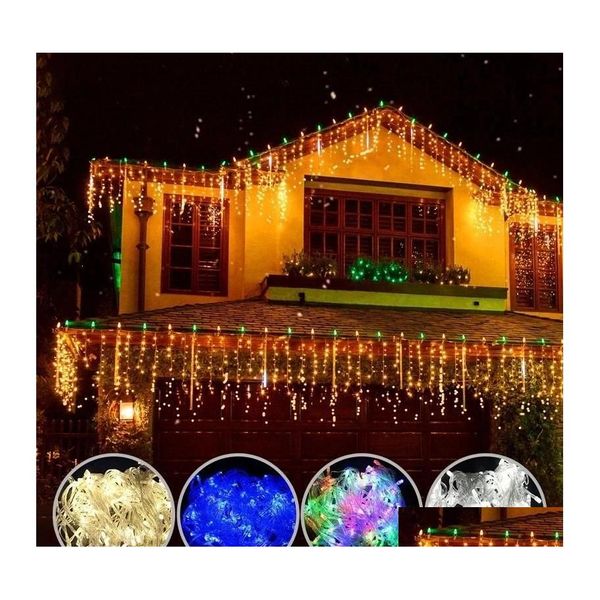 LED Strings Lumières de Noël Rideau Icicle String 5M Droop 0.40.6M Cascade Décoration extérieure pour fête jardin maison mariage goutte Dhrx9